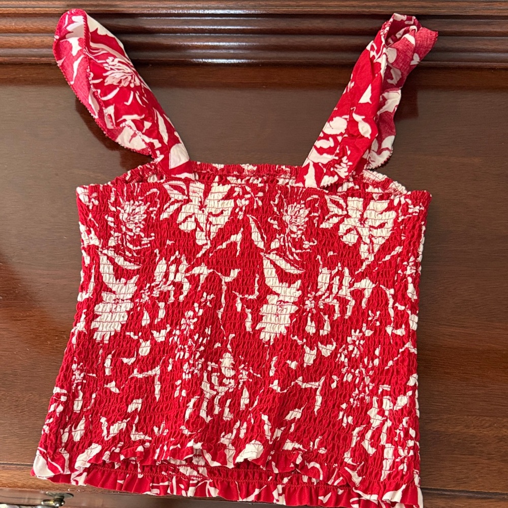 Old Navy Red and White Floral Tank Top